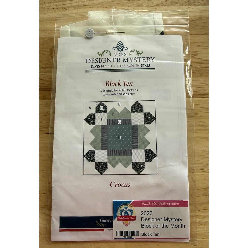 CROCUS ~ Fat Quarter Shop 2023 Designer Mystery BOM 10 Pattern & Pre Made Block